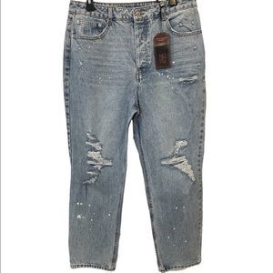 NOBO New Light Wash Super Hi Rise Relaxed Fit 90s Distressed Denim Blue Jeans
